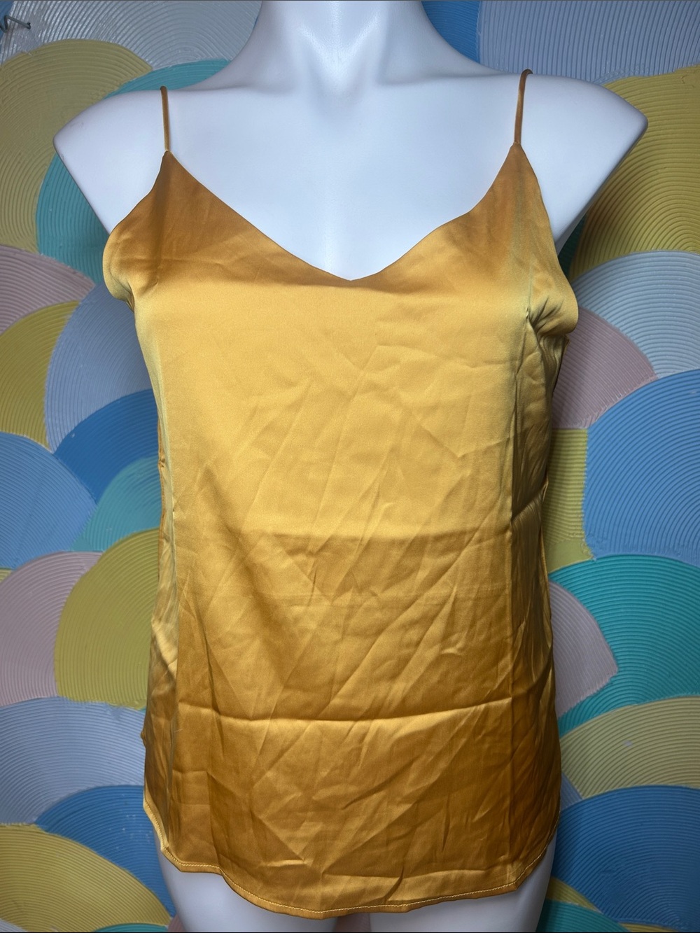 Wantschun Satin Spaghetti Strap Cami Top - Mustard sz M